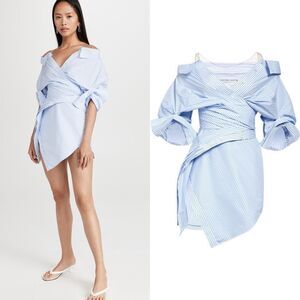 Alexander Wang Wrap Mini Blue White Shirt Dress Striped Size 0